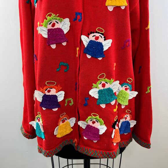 VINTAGE Christina Rotelli Cotton Embroidered Christmas Angel Cardigan Sweater 3X - Picture 2 of 12